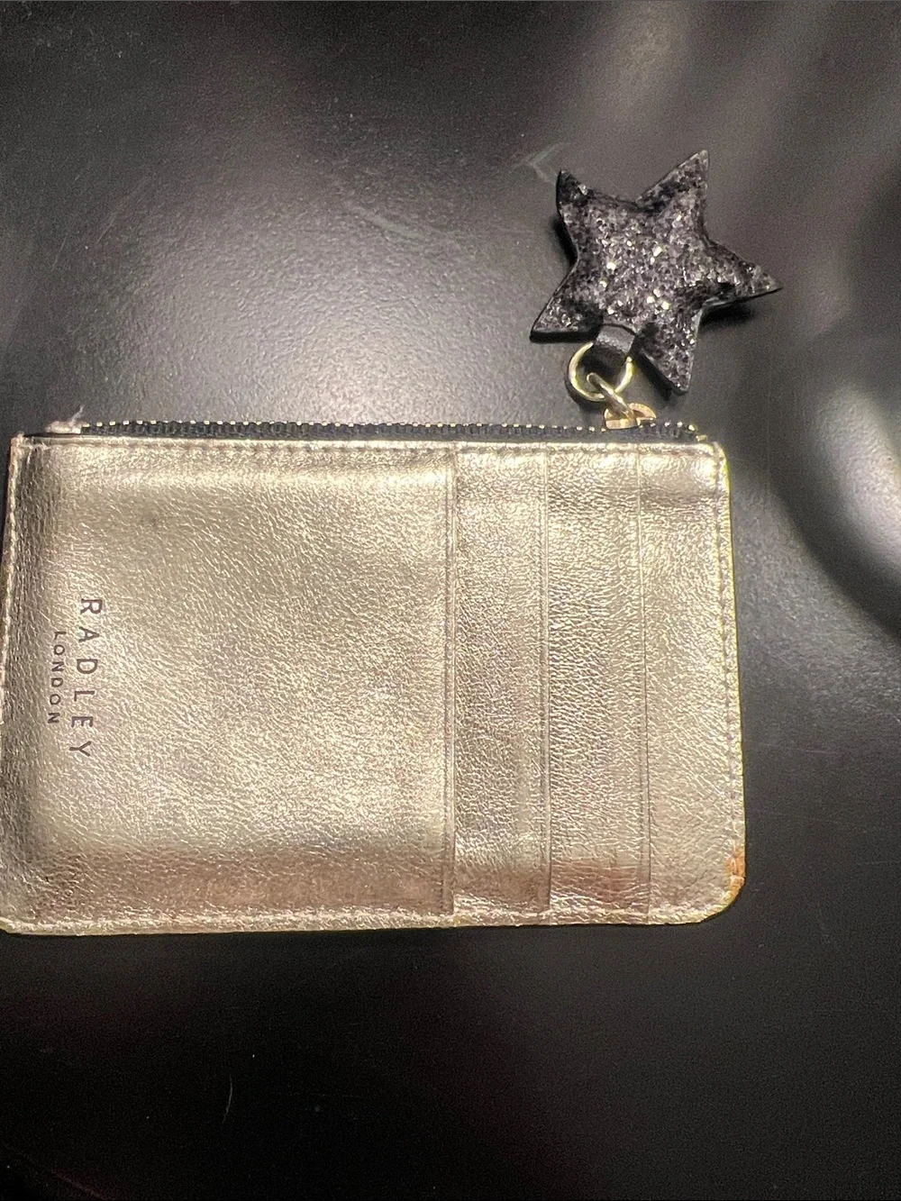🖤RADLEY LONDON Metallic Gold Zip Card & Key Pouch with Star Charm✔️